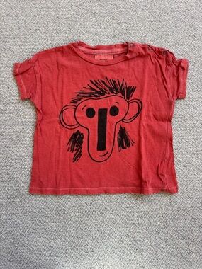 Bobo Choses Red Tee with Playful Monkey Print